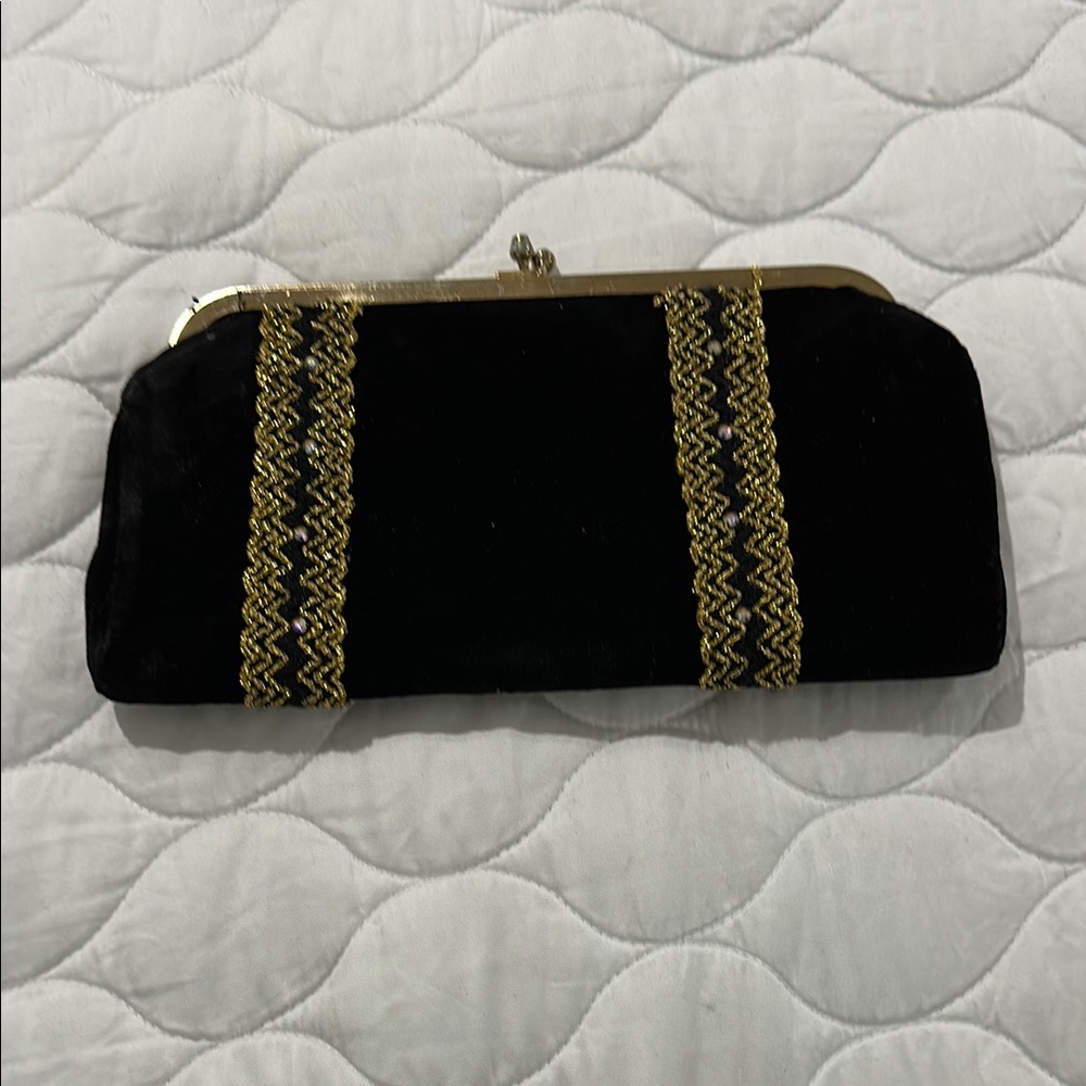 Vintage Convertible Black and Gold Clutch